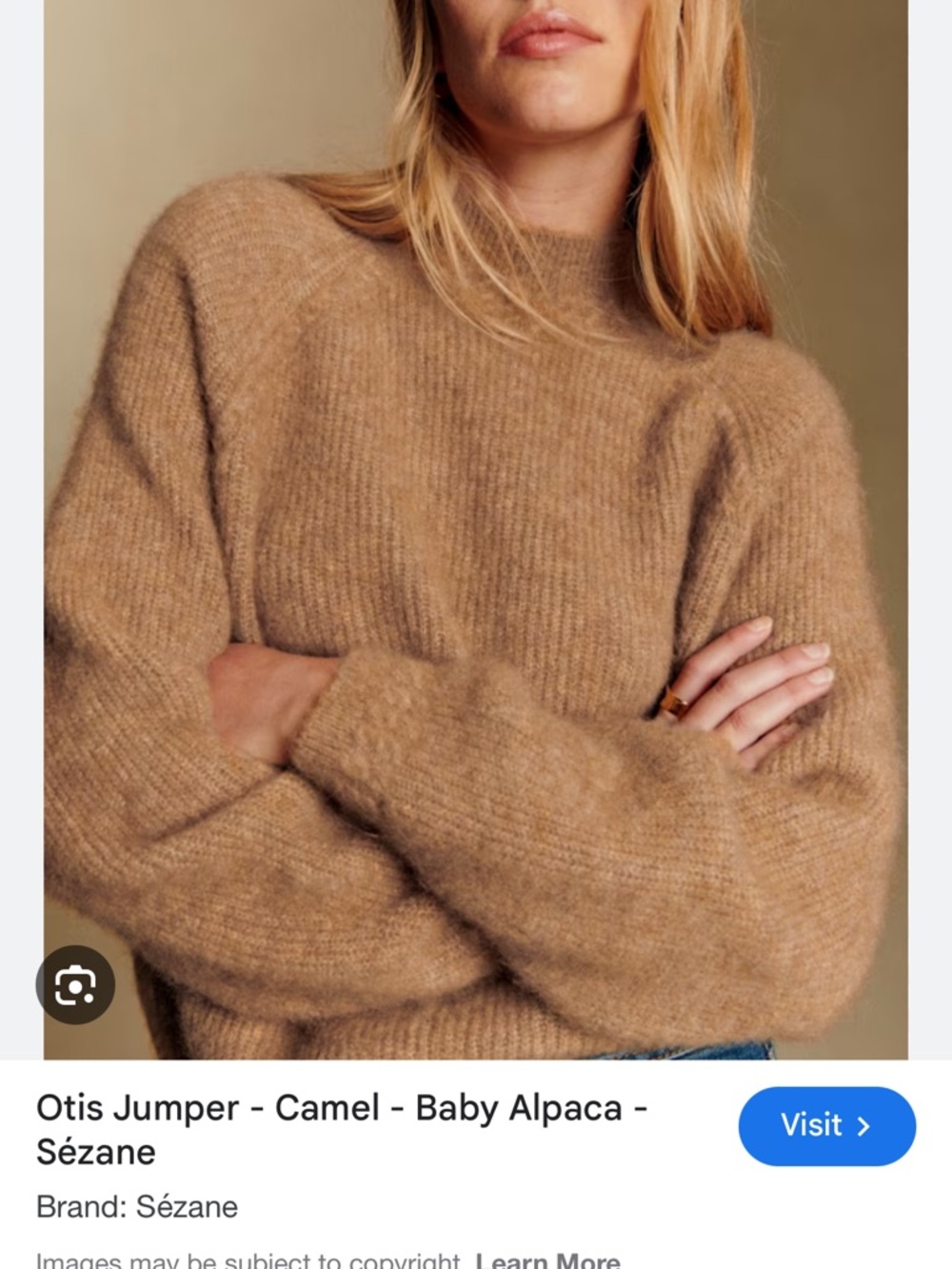 Sezane Otis baby alpaca mock neck sweater 
Tan brown color 
Size L